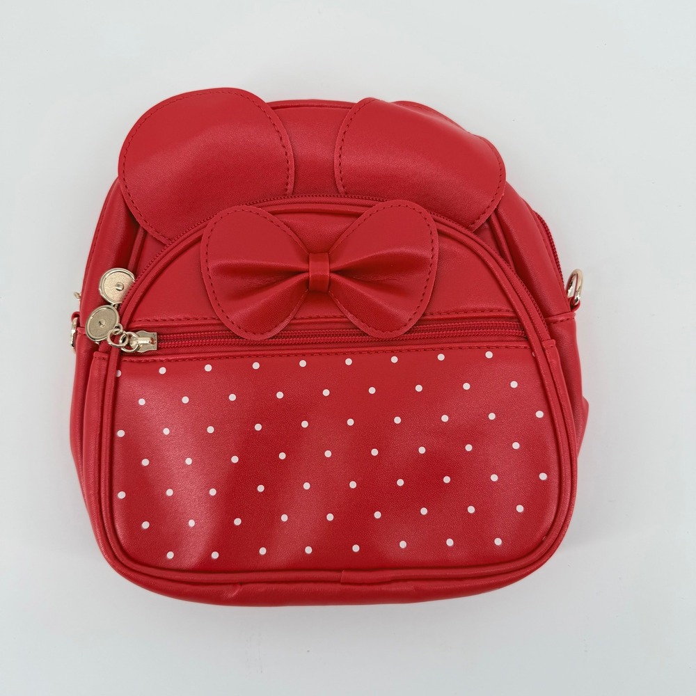 KL928 Girls One Size Mini Backpack Red Polka Dot Mouse Ears Bowknot 2-Way Bag